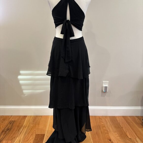 Lulus Tier And Now Black Tie-back Tiered Maxi Dress - Size M - Picture 4 of 13
